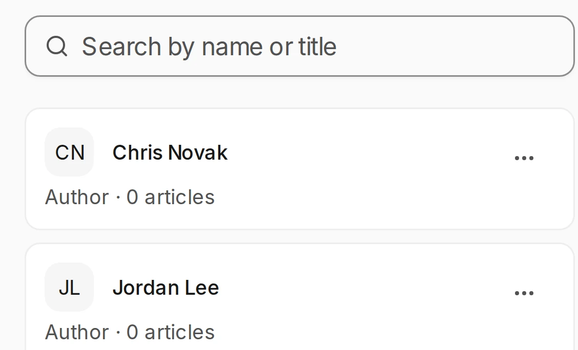 Personas in Rext AI: the authors your articles are written as, and how many articles each has.