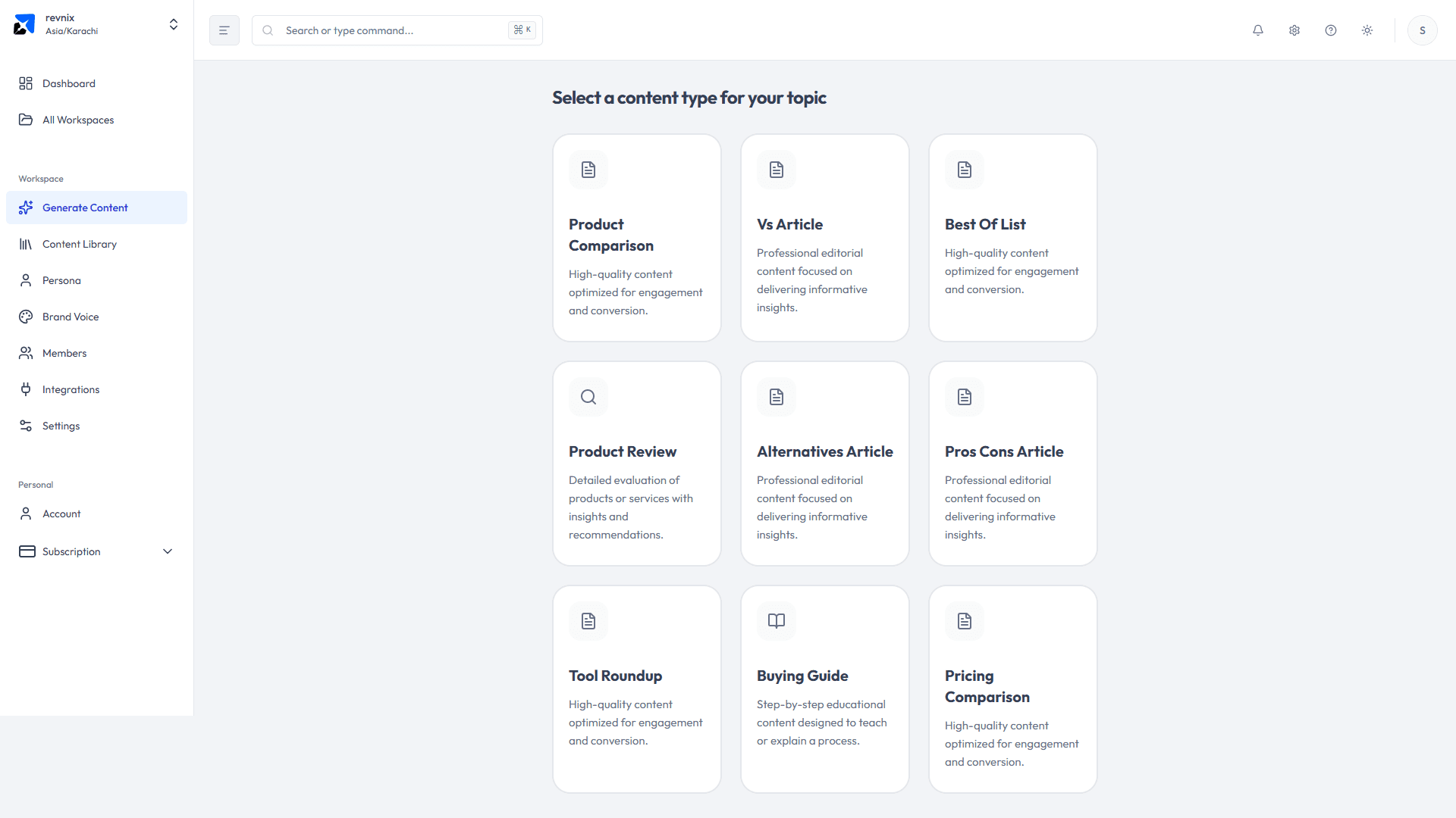 Rext — Select a content type for your topic